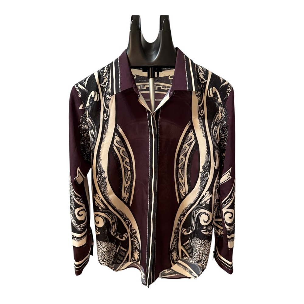 VTG DKNY True Love Burgundy/Black/White Print Long Sleeves Women's M